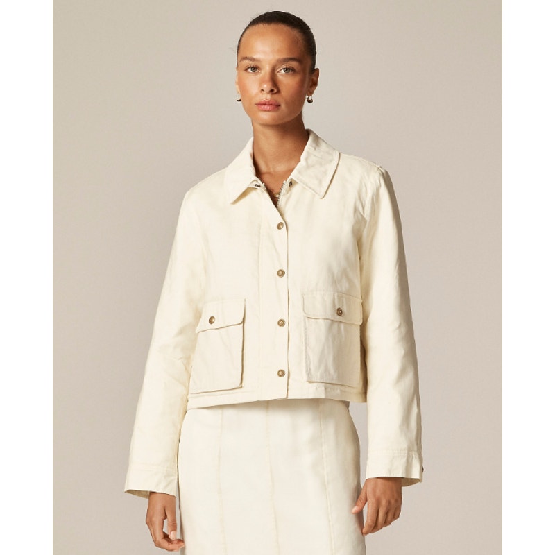 J. Crew Cropped Barn Jacket Ripstop Cotton Quilted Lined Utility Chore Coat